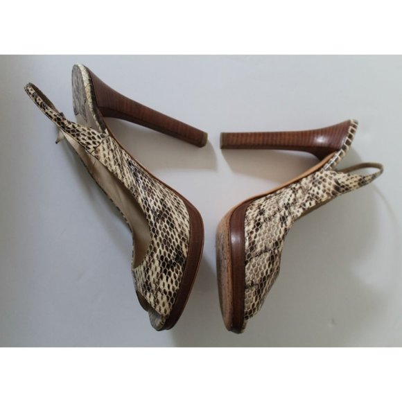 Jimmy Choo Phython Embossed Slingback Peep Toe Heels Size 39 Neutral - Picture 8 of 11